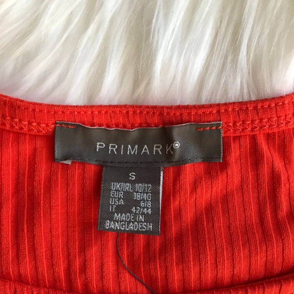 NWT Bright Red Ribbed Stretchy Crop Top Tie Front Casual - Small‎ - Picture 6 of 6